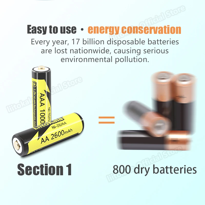 1-16PCS LiitoKala 1.2V 2600mAh Ni-MH Rechargeable Battery For Temperature Gun Remote Control Mouse Toy power tool battery rechargeable lithium batteries