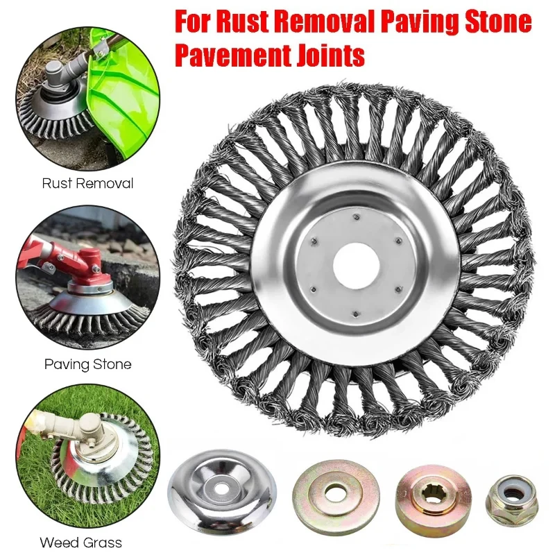6/8inch Wire Brush Trimmer Head Steel Universal Grass Trimmer Blade Head Lawnmower Blade Adapter Garden Tool