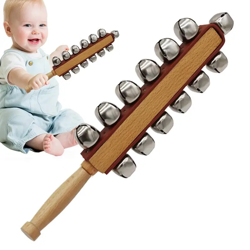 Christmas Hand Jingle Bells Musical Percussion Bells Wooden Shaker Jingle 13 Bell Instruments Kids Musical Toy For Early