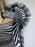 High Street Zebra Stripes Tight Jumpsuit Nightclub Performance Dance Singer Costume Sexy Long Sleeve Two Pieces Women's Outfit - Image 6