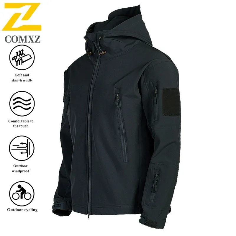 Men Shark Skin Softshell Jacket Windproof Waterproof Fleece Lined Outdoor Coat Thermal Breathable Hiking Tactical Windbreaker​