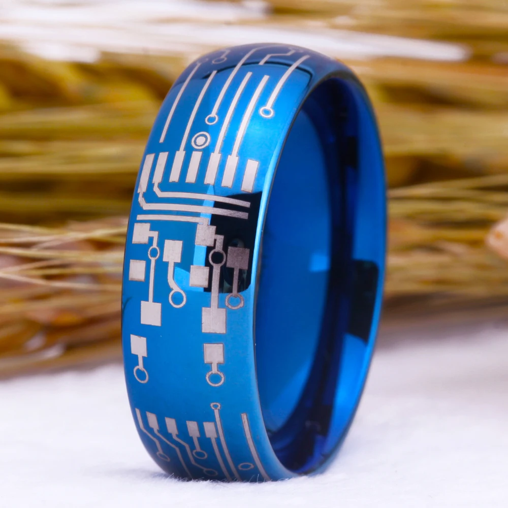 Circuit Board Ring Circuit Board With Power Button Wedding Band Tungsten PC Board Ring Wooden Inner Nerd Gift Anniversary Ring