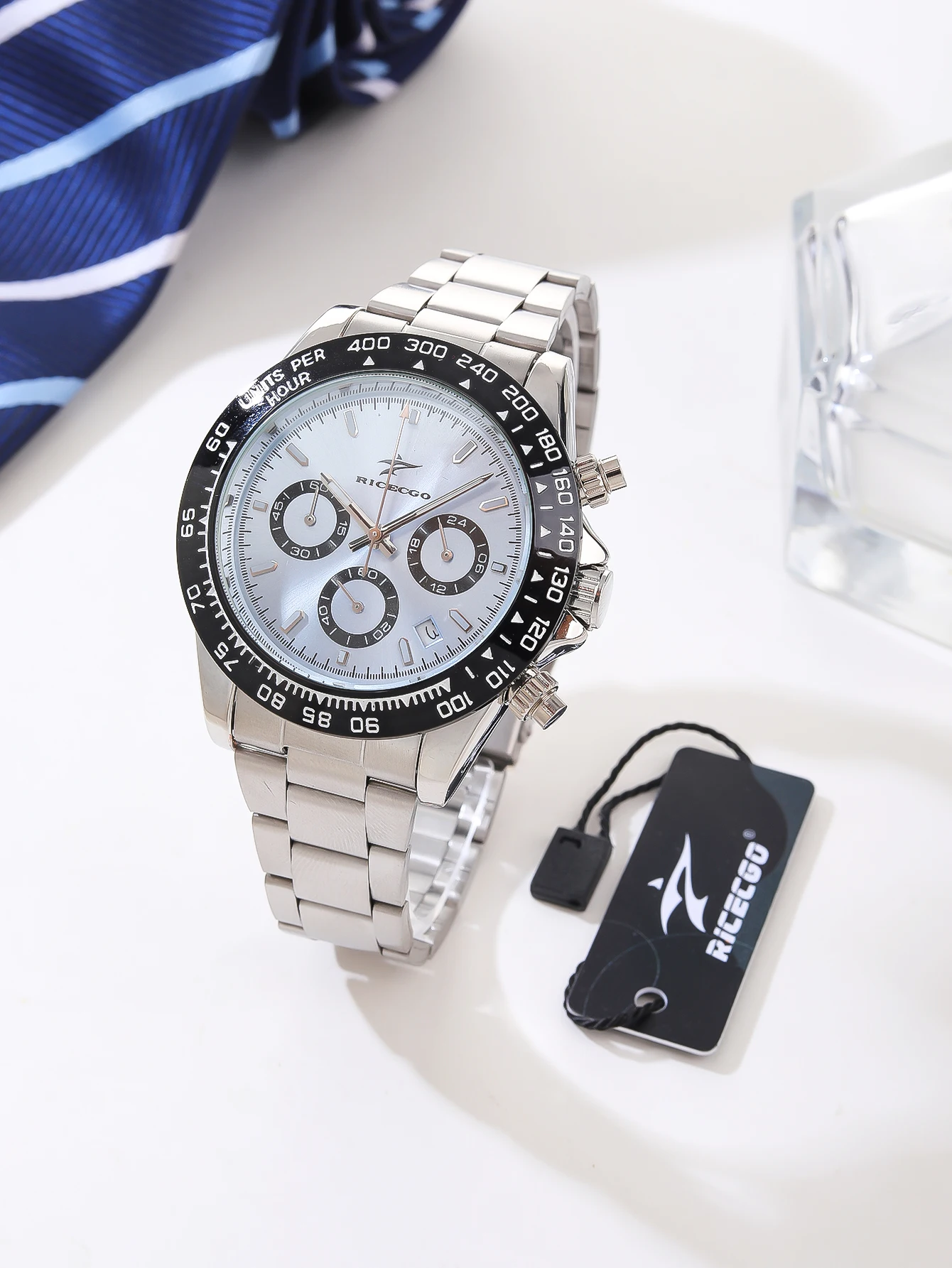 Orologio al quarzo con cronometraggio da uomo, cinturino in acciaio inossidabile, quadrante multifunzione, anello di misurazione della velocità, design con quadrante piccolo, sport alla moda - Image 2