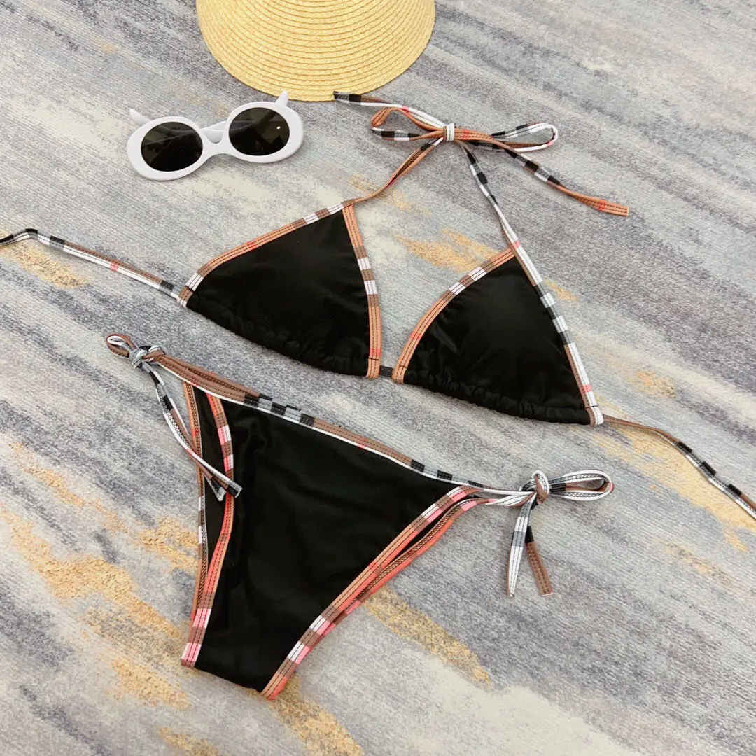 Classic English Style Plaid Bikini Set for Women, Stitching Bikinis, Japanese Bathing Suit, Cute Swimsuit for Girl