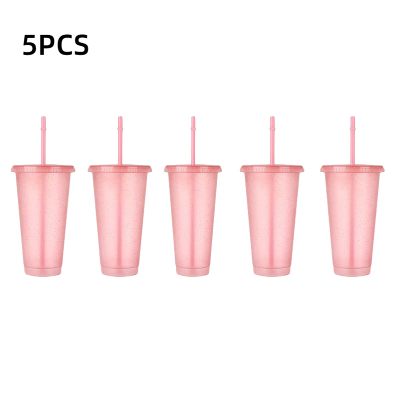 Vaso de polvo Flash de 5 uds con pajita, vasos de plástico duro reutilizables para fiesta, botellas de agua sin BPA para chica, venta al por mayor