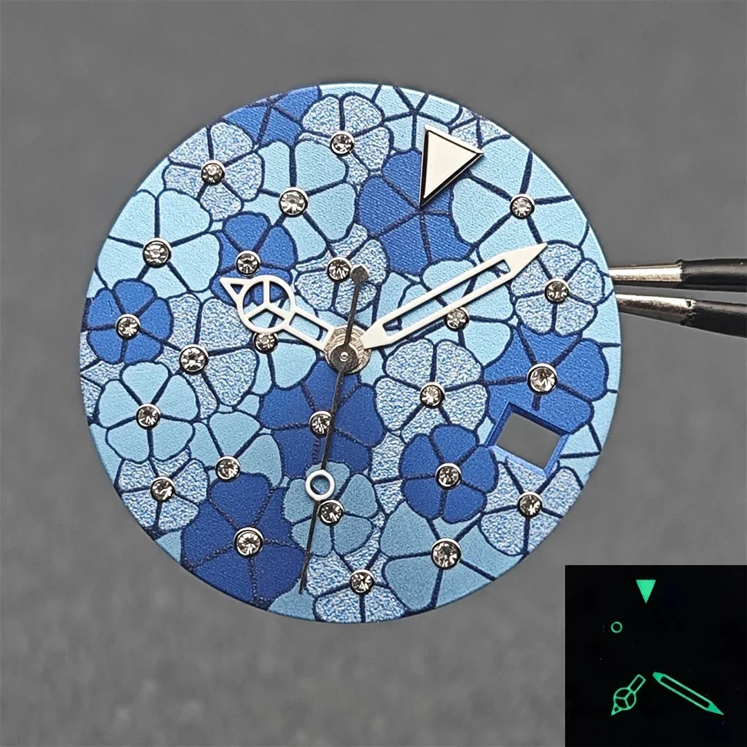 Watch Dial Pointer Set 28.5mm Watch Dial + Pointer Inlaid Flower Dial Skeleton Hands Set Modification Replace Accessories for NH35/NH36/4R/7S Movement