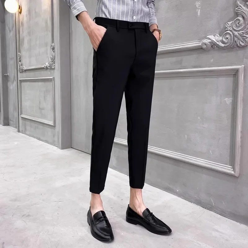 

Men's casual trousers in spring and autumn mens business feet black trousers woolen nine-point trend casaul suit pants 5424