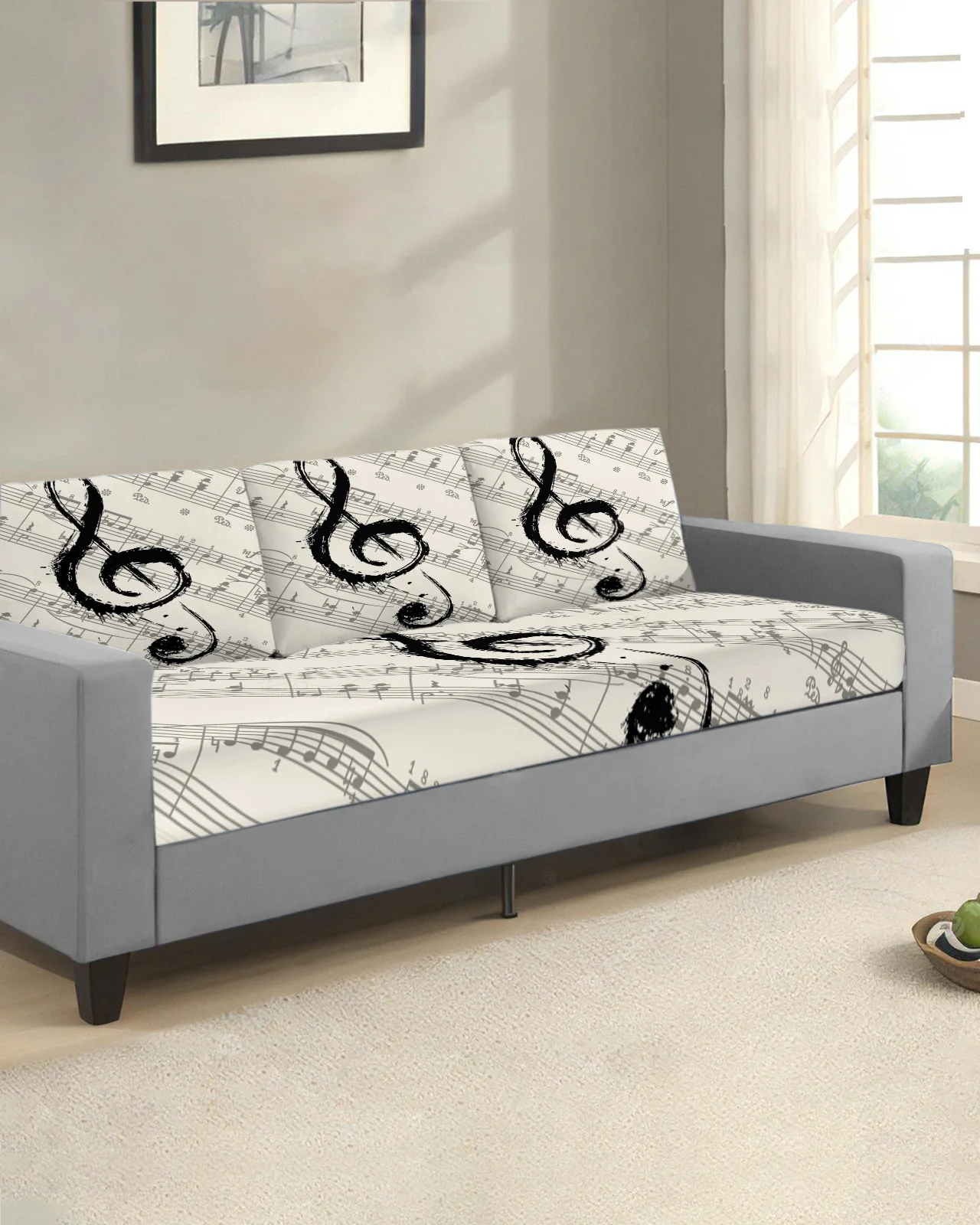 Sofa Seat Cover Living Room, Covers Musical Notes, Stretch Sofa Cover
