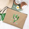 Cactus Print Linen Bag Women Makeup Bags Summer Outdoor Beach Handbags Female Cosmetic Storage Pouch Travel Wash Organizer Gifts 4