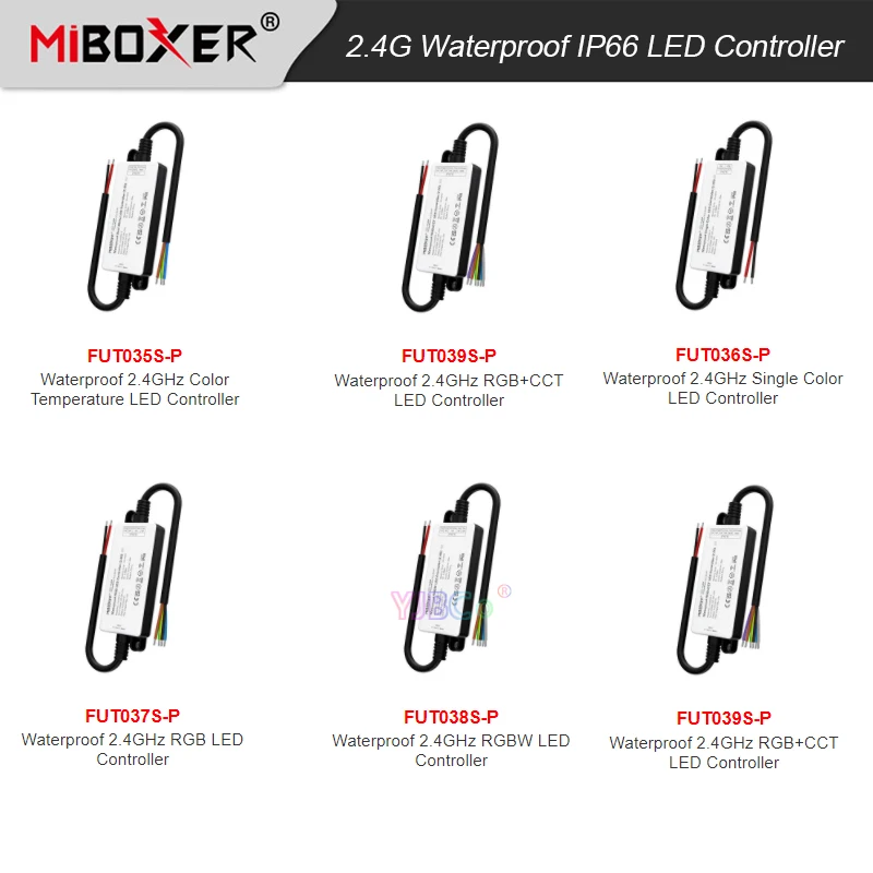 Miboxer waterproof IP66 2.4G LED Strip Controller Single color/CCT(Dual White)/RGB/RGBW/RGB+CCT Lights tape Dimmer DC 12V 24V