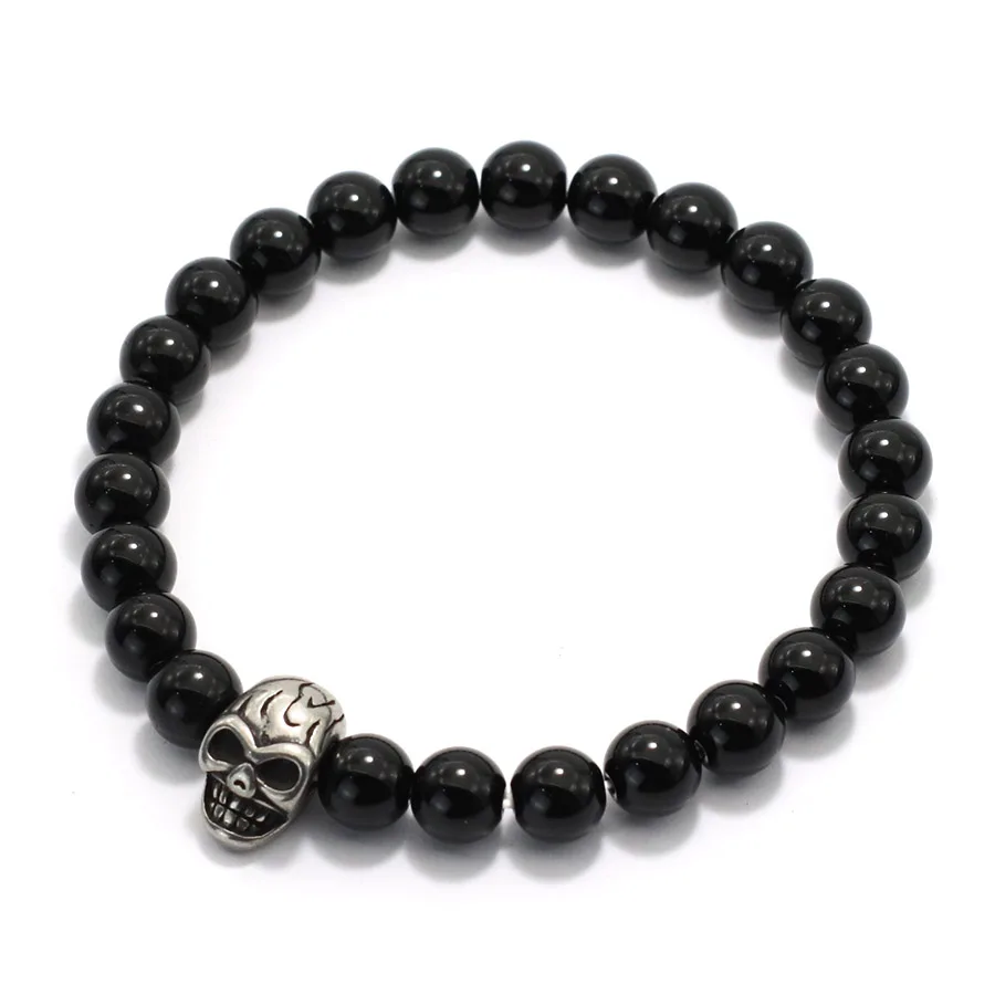 Men Lava Beaded Skull Bracelet Natural Stone Hiphop Jewelry