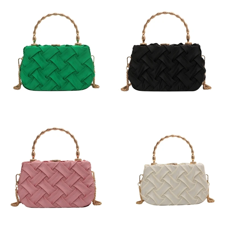 

Портативная и шикарная женская сумка через плечо с модным тканым узором на металлической цепочке 066F