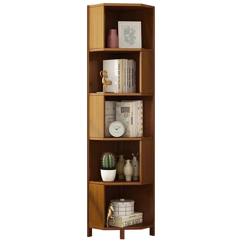 Bamboo Corner Storage Cabinet, Living Room Floor Bookshelf, Multi-layer Storage Rack, Children's Picture Book Organizer.