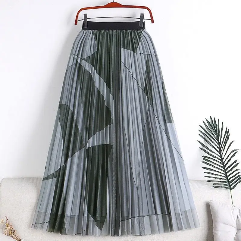 2023 Summer Women's Mesh Printed Pleated Mini Half long skirt women summer women clothing 2023 new arrivals