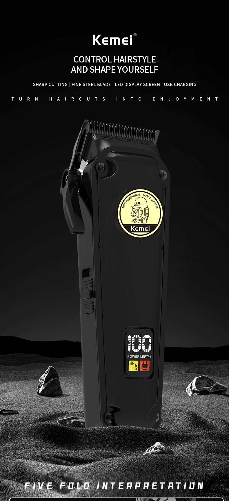 Description Picture 2 of itemKEMEI Professional Hair Clipper Trimmer Lithium Battery Electric Cordless Powerful Hair Clipper Trimmer  km-2372