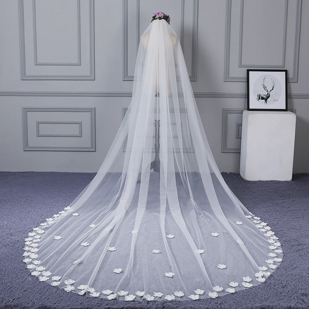 

1T Wedding Veil 3D Flowers Bridal Veils Elegant Luxurious Bride Veil Long Bridal Party Veils With Comb