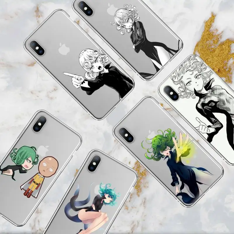 Чехол для телефона с аниме One-Punch-Man Tatsumakis iPhone 11 12 Mini 13 Pro XS Max X 8 7 6s Plus 5 SE XR прозрачный