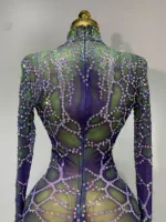 Women Sparkly Rhinestones Mesh Bodycon Jumpsuit Singer Stage Performance Dance Costume Nightclub Party Luxury Birthday Outfit - Image 6
