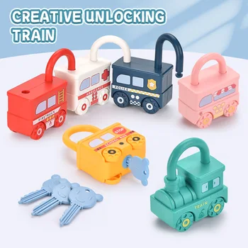 Children's Early Education Fun Unlocking Car Set Mini Numbers and Letters Paired with Puzzle Unlocking Toys School Home Box Gift 1