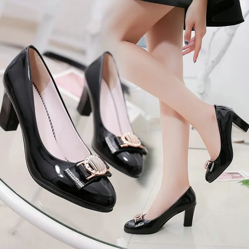 2024Spring Summer Women Pumps Sexy High Heel Shoes Women Square Heels Patent Leather White Wedding Shoes Women Office Work Shoes
