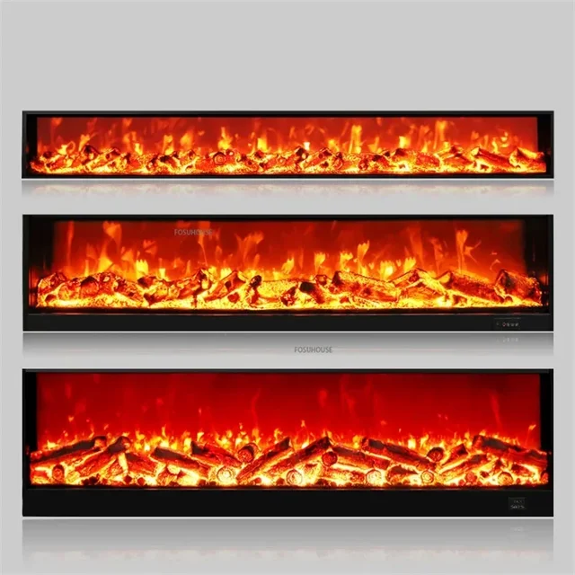 ตู้วางทีวีในห้องนั่งเล่นแบบวิลล่า พร้อมเตาผิงไฟฟ้าแบบฝังในตัว ปรับแต่งได้ ให้ความร้อนด้วยเปลวไฟจำลอง ใช้เป็นตู้ตกแต่ง 1