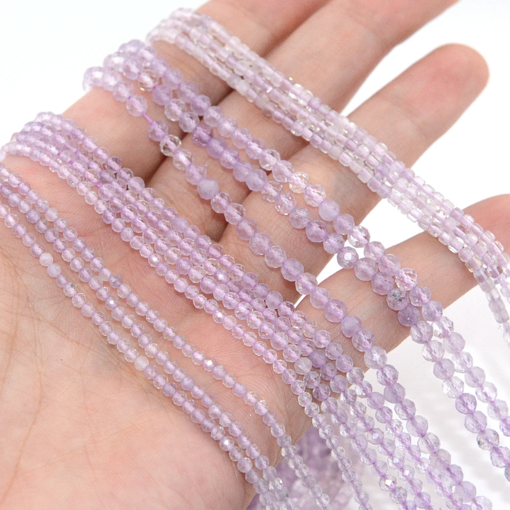 Natural Lavender Amethyst Faceted Round / Cube Beads 2mm,3mm,4mm，Fine Jewelry Making, DIY Bracelet And Necklace 6