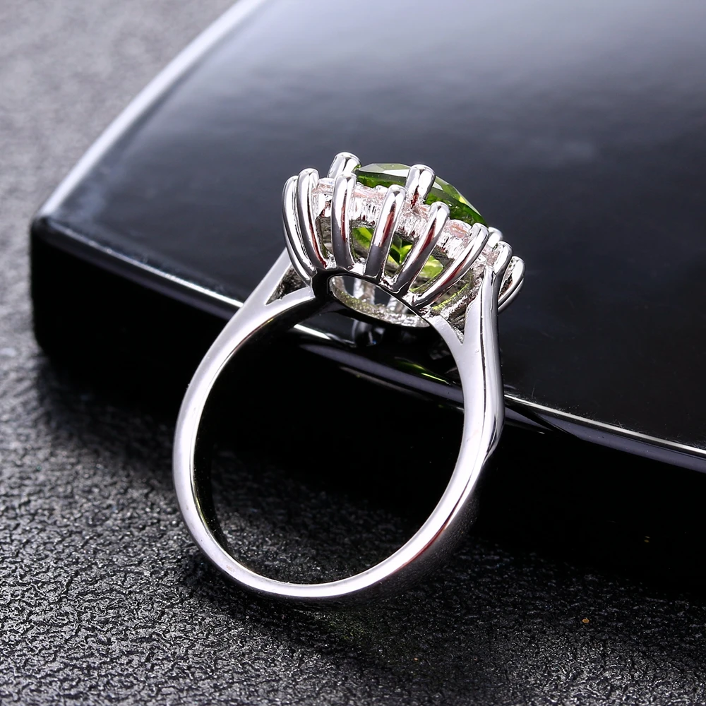925 Sterling Silver Ring Flower Silver Rings with Peridot Stones Shining Luxury Wedding Engagement Rings for Women Jewelry Gifts silver rings silver ring wedding rings