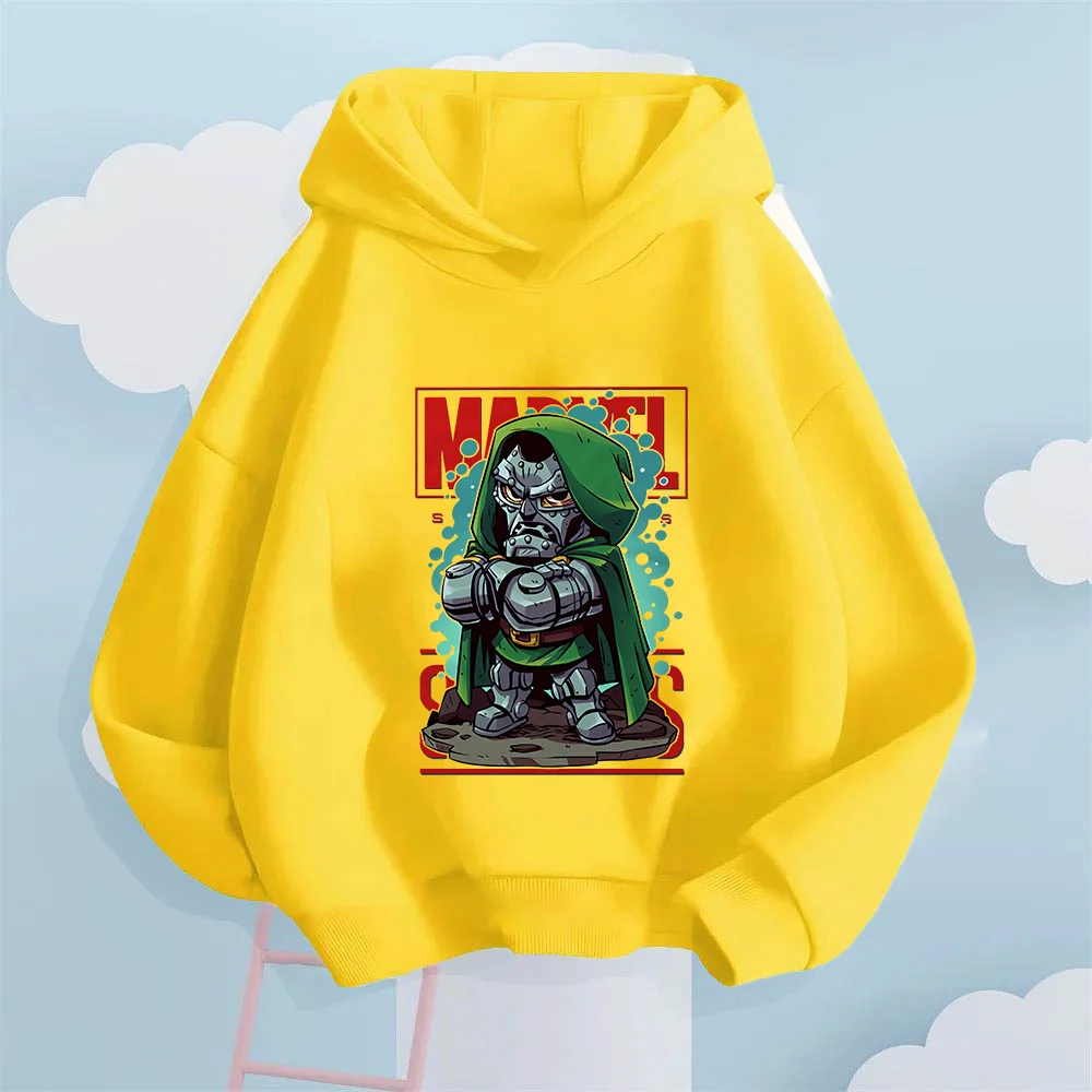 Marvel Doctor Doom 프린트 긴팔 스웨터 편안하고 편안한 가을/겨울 아동용 캐주얼 후드 스웨트셔츠