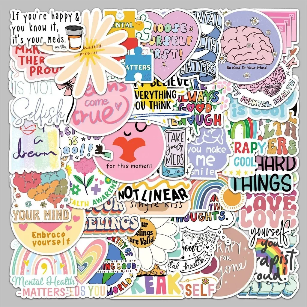 50PCS 심리 건강 격려 영어 긍정적 짧은 문장 낙서 스티커 데칼(애니메이션 세계 스토어)