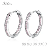 Kaletine Pure 925 Sterling Silver Small Hoop Earrings for Women Round Pink White CZ Unique Earrings 2018 Luxury Jewelry Brinco 1