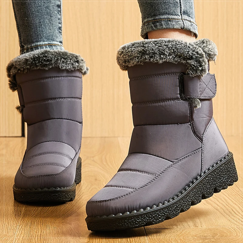 Boots Waterproof Fur Boots For Snow Women's Winter Shoes Low Heels Women Middle Boots Winter Footwear Warm Combat Shoes Woman