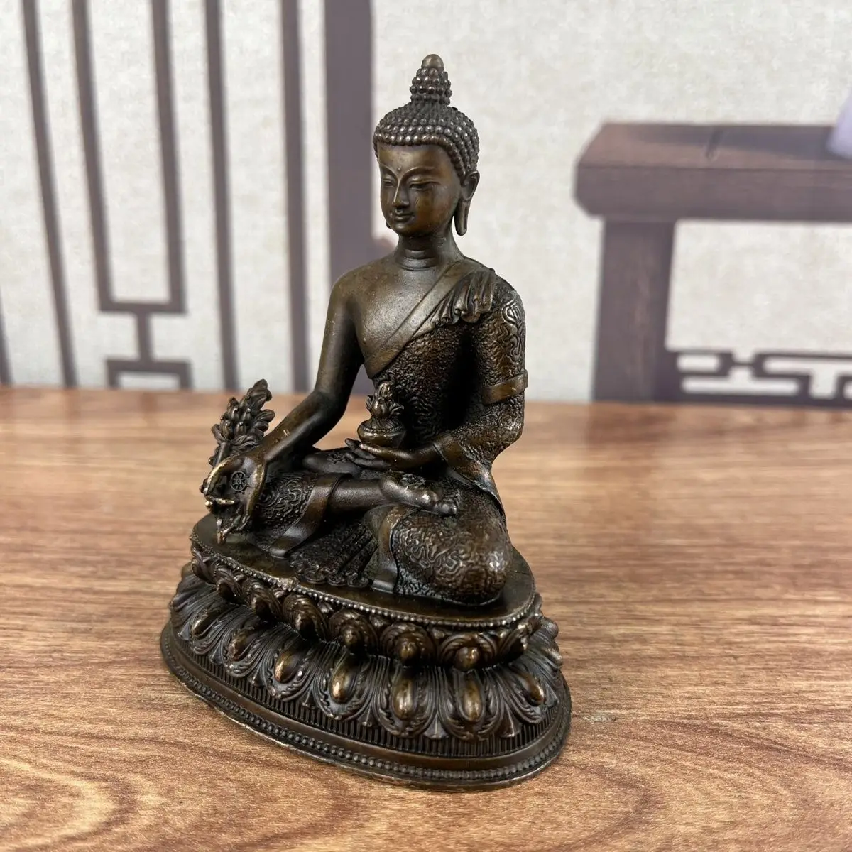 アンティーク仏像中国チベット青銅彫刻薬仏風水宗教装飾品 - AliExpress