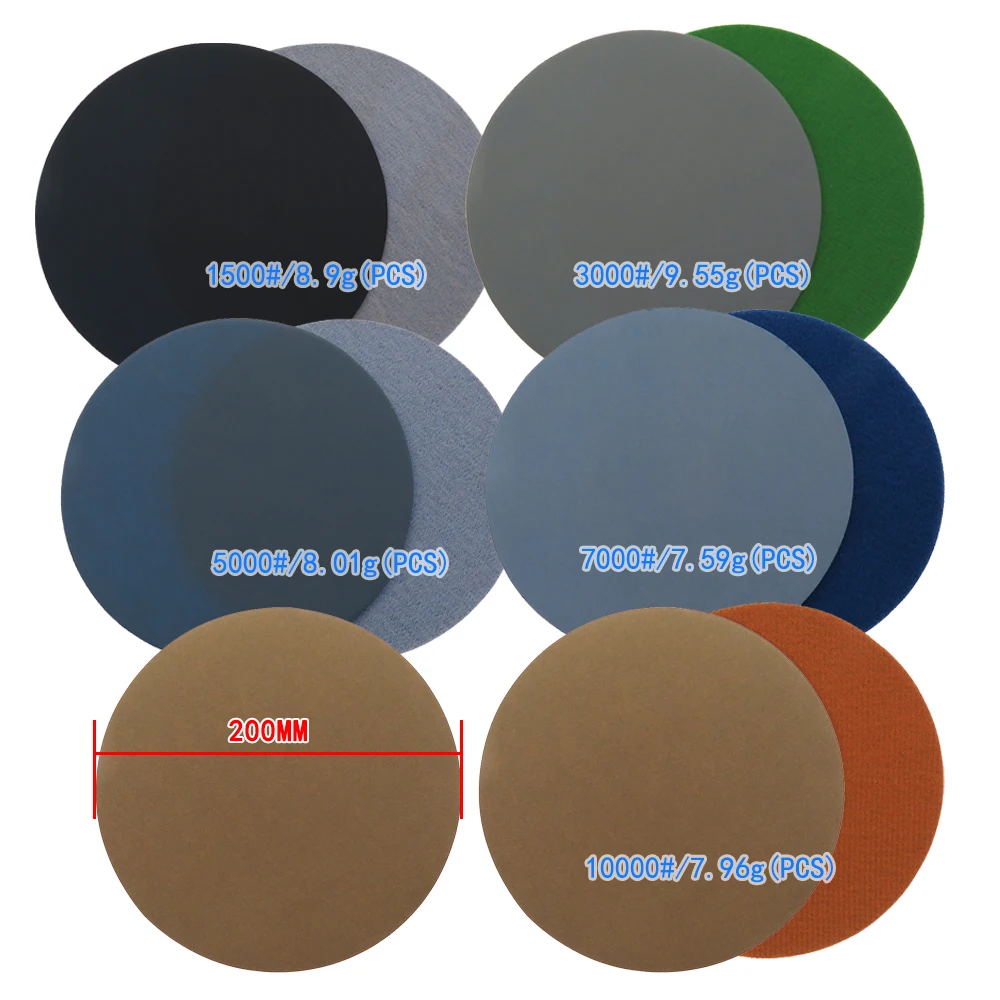 1 sheets Sandpaper - 8Inch 200MM Sanding Discs Silicon Carbide 60-10000 Grits Hook and Loop for Polishing & Grinding PSA