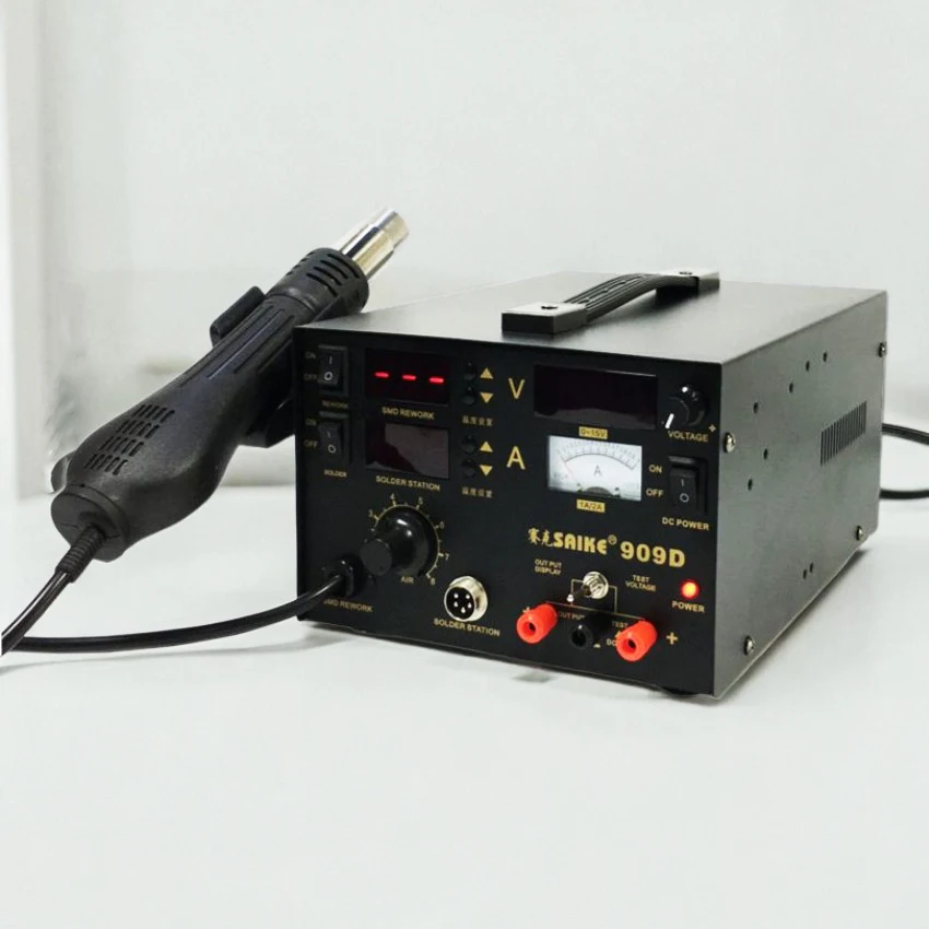 SAIKE 909D hot air gun reworking station solder station power supply 3 and 1 220V 110V