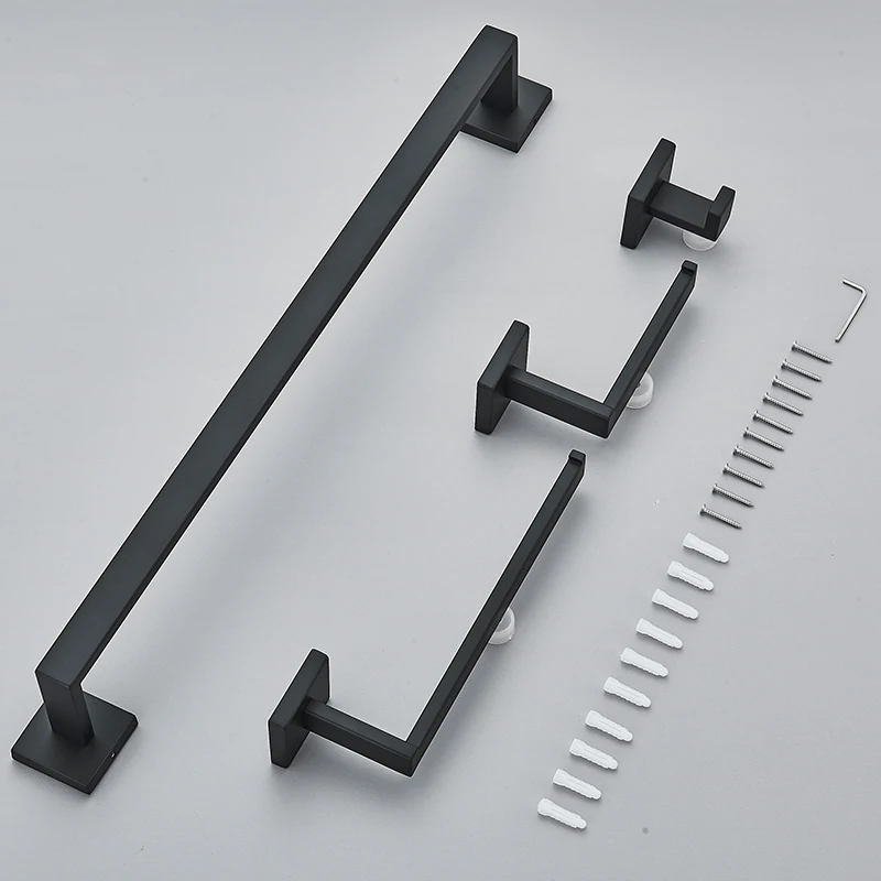 Description Picture 3 of itemMatt Black Bathroom Hardware Set Kit Accessories Wall Shelf Towel Bar Rack Rail Robe Hanger Toilet Brush Roll Paper Holder Dish