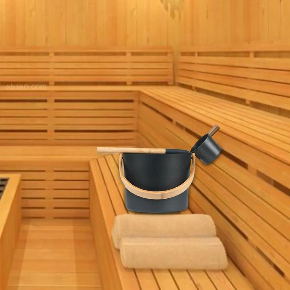 sauna de alumínio balde conjunto prático kit suprimentos com concha termômetro sauna acessórios completo sauna acessório do banheiro