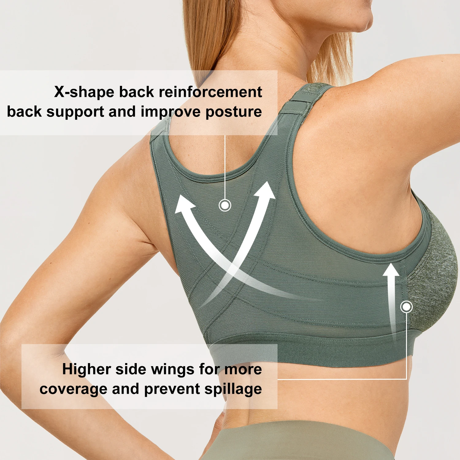 Women's Front Closure Bra Plus Size Posture Wireless Back Support X-shape Back Bras For Women Non Padded Full Coverage
