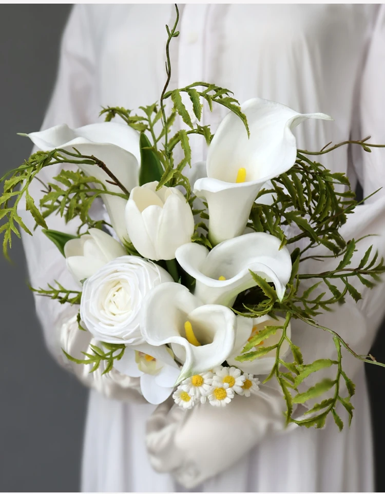 Boque de Noiva 2022 PU Real Touch Big size Calla Lilies Ivory Wedding Bouquet for Bride Rose Orchid ramo de flores para novia