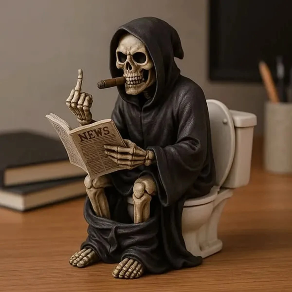 1/2pcs Halloween Wansheng Middle Finger Toilet Death God Statue Resin Crafts Ornament Wansheng Decoration Halloween Death Statue