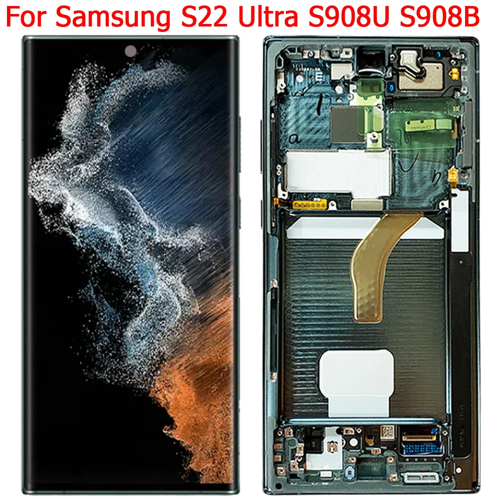 Per Samsung S22 Ultra Display Lcd Touch Screen Con Cornice 6.8 "S22 Ultra Sm-S908E S908B S908U Display Parti Lcd