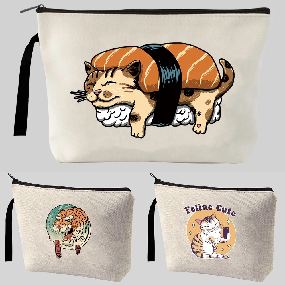 

Женская уличная Сумка Для Хранения Туалетных принадлежностей, органайзер, косметичка с японским рисунком кошки, Холщовый Набор для путешествий, портативные Чехлы для косметики