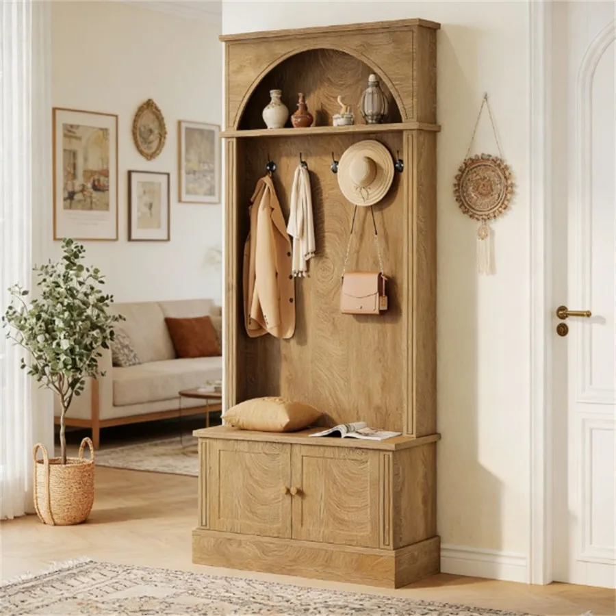 Entrance hanger shoe cabinet with 5 double hooks coat rack storage rack