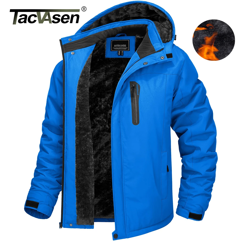 TACVASEN Herren-Wärmejacke mit Fleecefutter, Winter, Schnee, Arbeiten im Freien, Kapuzenmantel, Reißverschlusstaschen, wasserdicht, Wandern, Skifahren, Parkas
