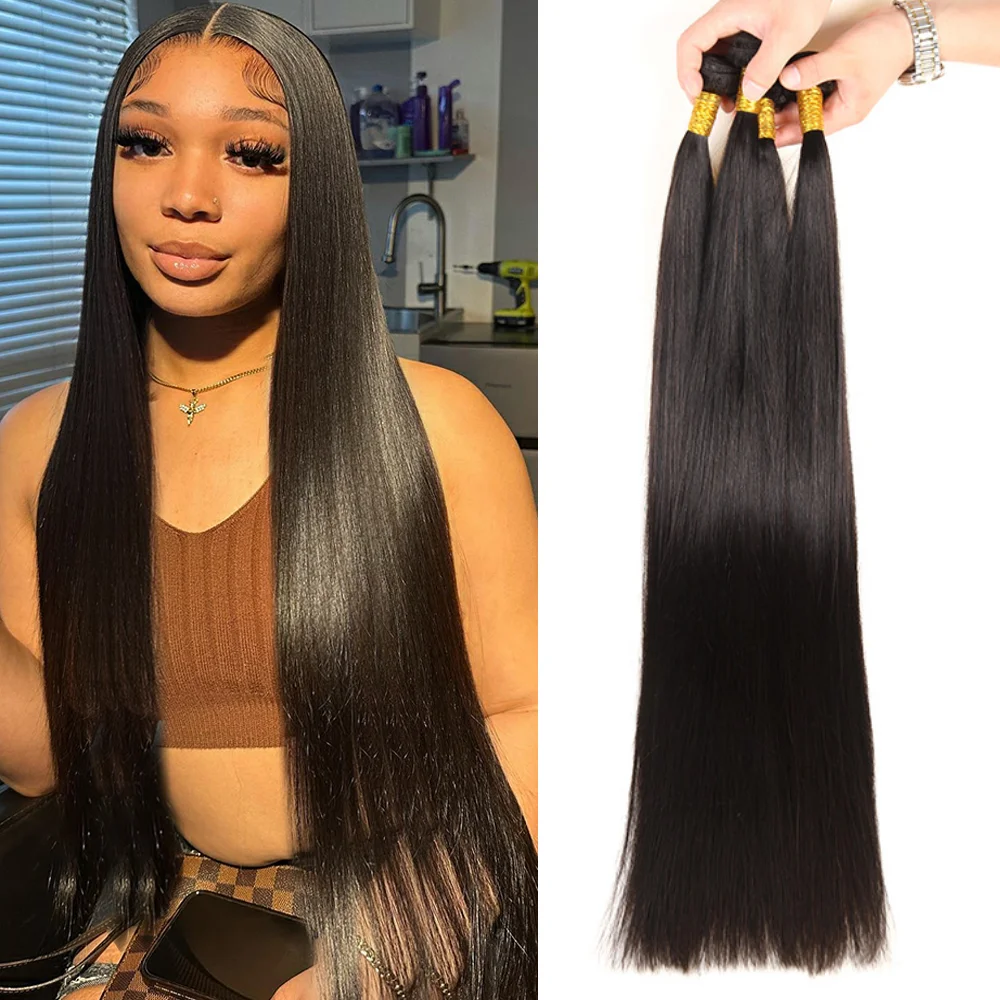 Brazilian Bone Straight Human Hair Weave Bundles 36" Long Length Natural Remy Human Hair Extension