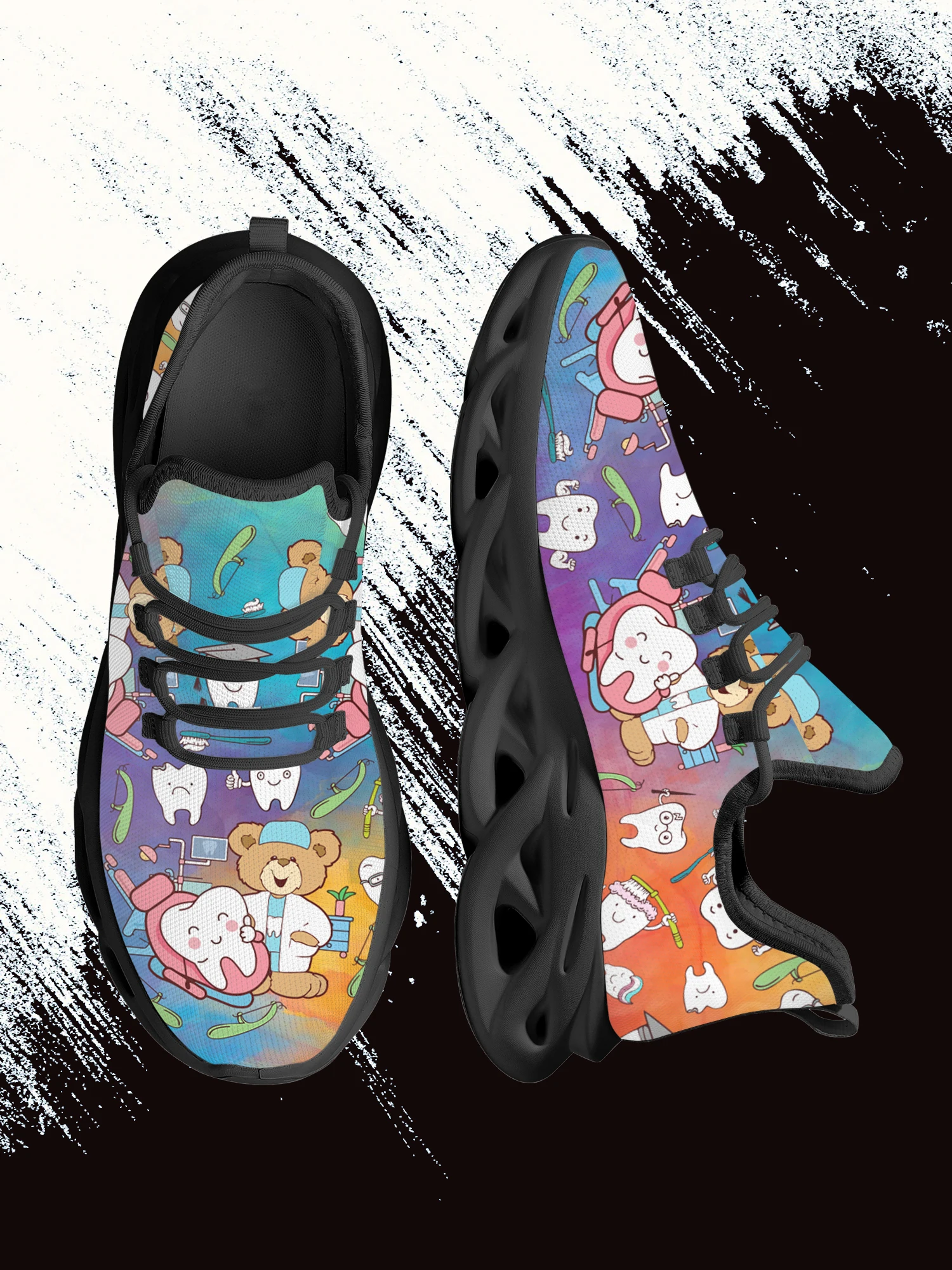 Printed Cartoon Dentist Ladies Shoes Wild Mesh Breathable Girls Shoes Students Outdoor Leisure Lace-Up Shoes