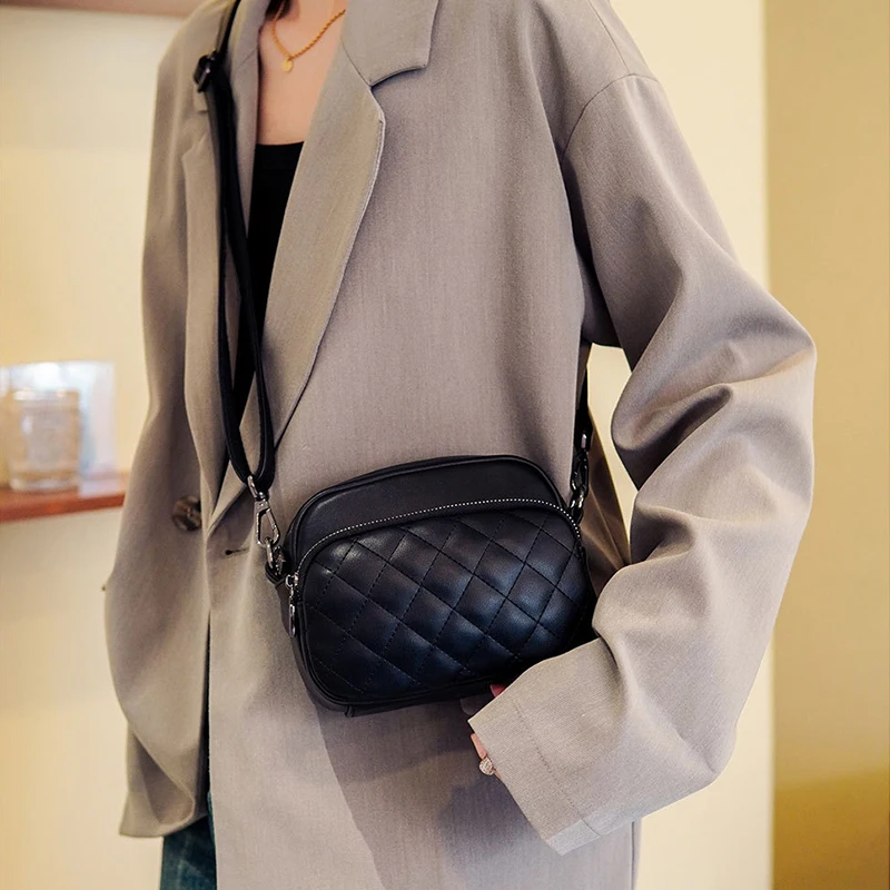 Diamond Lattice Women's Shoulder Bag Leather Female Crossbody Bags Luxury Handbags Organizer and Purses Shopping Cell Phone Bag