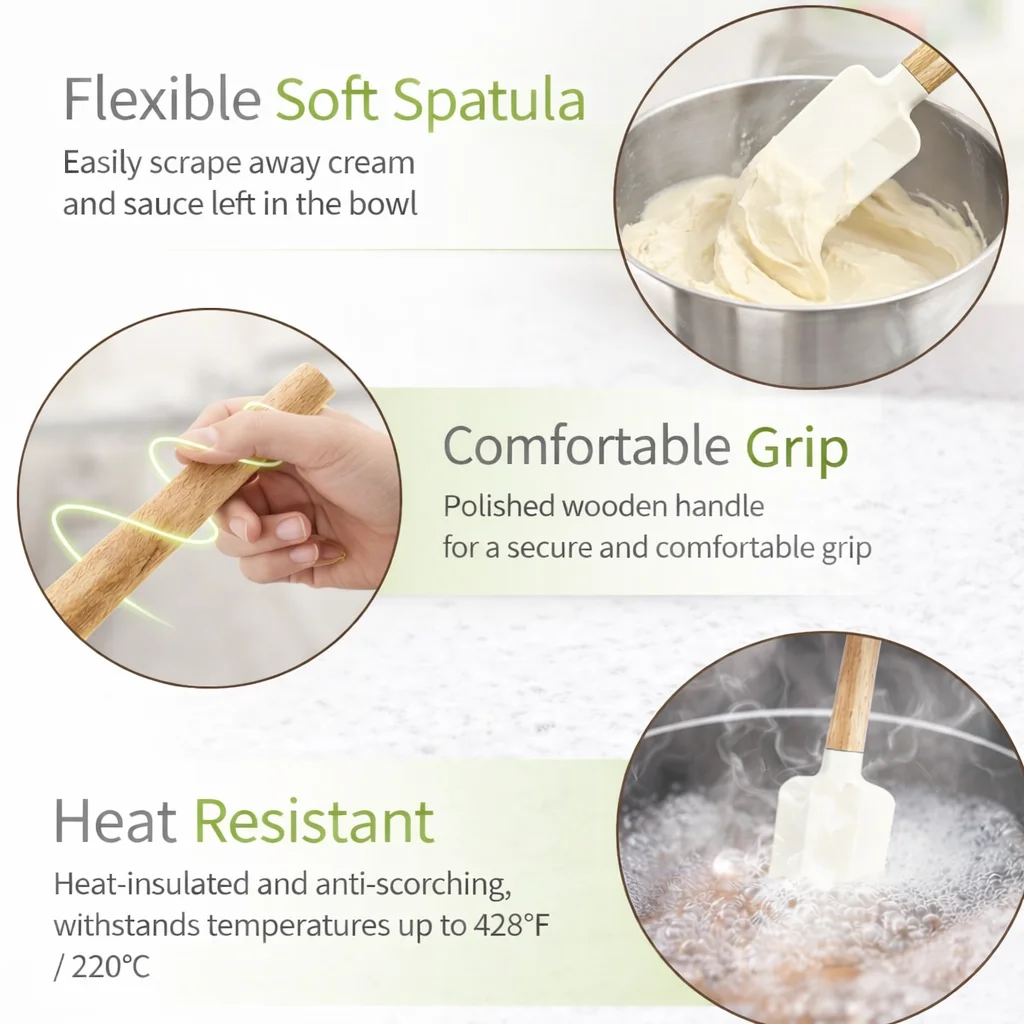 Deluxe Silicone Spatula Set with Wooden Handles - Nonstick Kitchen Essentials for Baking, Mixing, and Cooking