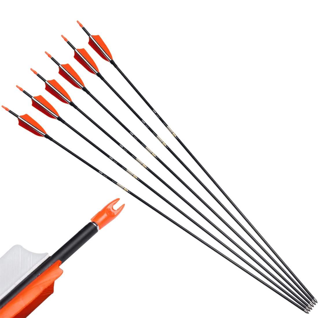

Pure Carbon Arrow Tips for Bow Archery, Pin Nock, 12X, 700, 800, 900, 1000, 1200, ID4.2mm, 32"