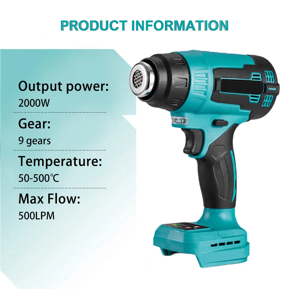 For Makita 18V Battery CordlessHandheld Wireless heating gun Max 500℃ Heat Gun 4 Nozzles For Crafts Shrink Tubing,Vinyl Wrap 5