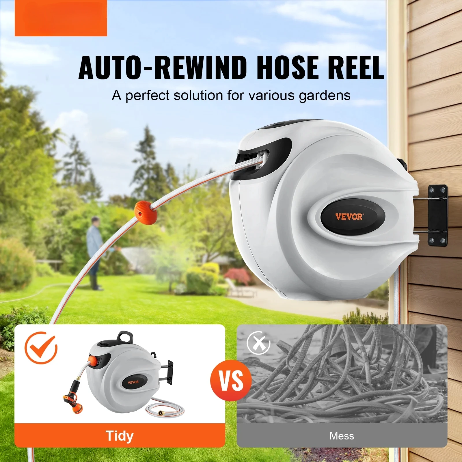 100ft Retractable Garden Hose Reel with Nozzle & Swivel Mount 2